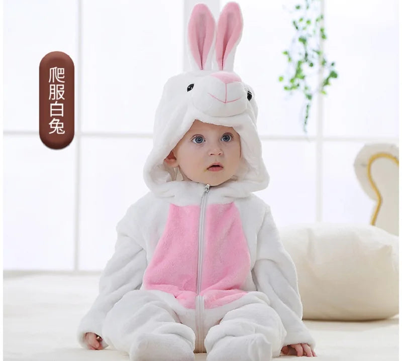 Baby Rompers Stitch Jumpsuits Kids Cosplay Winter Flannel One-Pieces Hooded Jumpers Overall Girl Grows Boy Growings Roupa Bebe