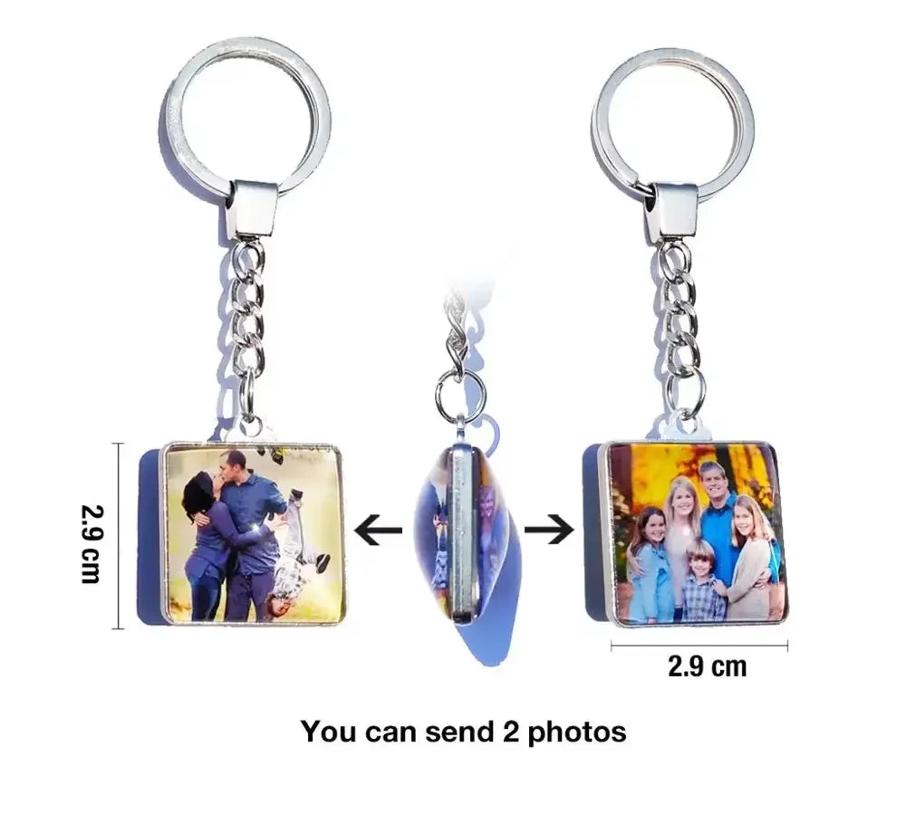 DIY Double Side Photo Custom Keychain Personalized Keyrings Customized Glass Cabochon Family Lovers Baby metal Key chain Gifts