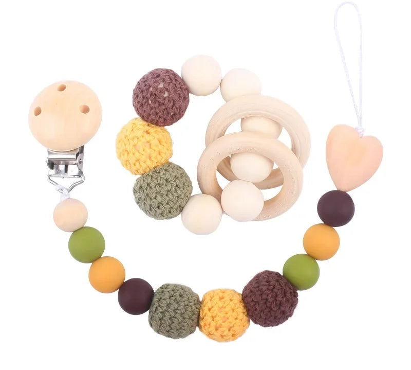 1-2pcs New Baby Pacifier Clips Teethers Bracelet Babies Chain Cute Big Crochet Color Wool Ball Newborn Dummy Nipples Holder Clip