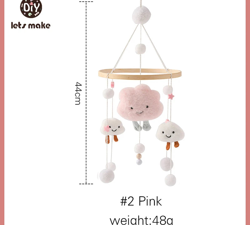 Let's Make Wooden Baby Rattles Soft Felt Cartoon Bear Cloudy Star Moon Hanging Bed Bell Mobile Crib Montessori Education Toys