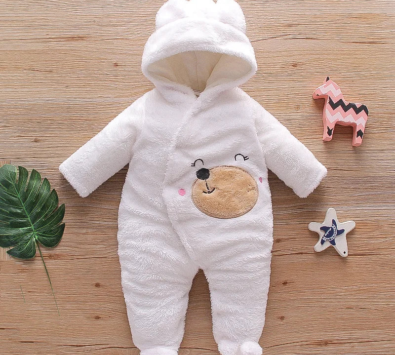 Autumn and Winter New Baby Plush Climbing Clothes Baby Warm and Thick Cartoon Dog Rabbit Cute Cotton Clothes for 0-2 Years