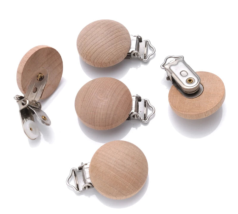 10Pcs Beech Wooden Pacifier Clip Baby Teether Soother Clasp Metal Nursing Accessories Chewable Teething Diy Dummy Clip Chains