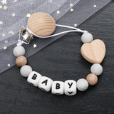 Fashion Personalized Name Baby Pacifier Clips Wooden Dummy Nipple Holder Clip Chain Silicone Letter Beads Newborn Teething Toys