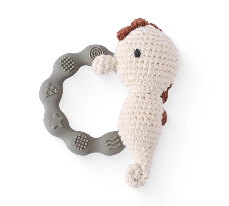 1PC Crochet Animal Bear Rattle Toy Soother Bracelet Wooden Teether Ring Baby Product Mobile Pram Crib Wooden Toys Newborn Gifts