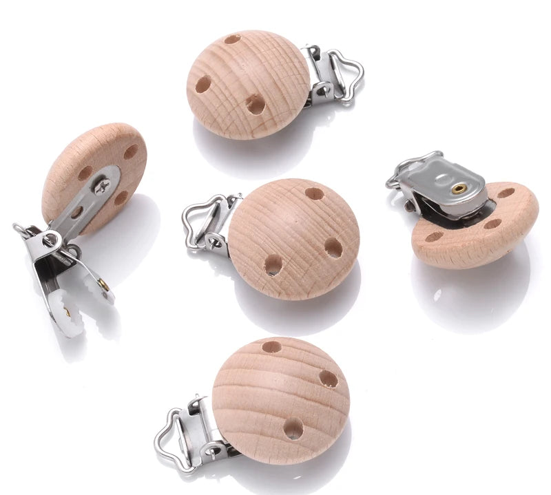 10Pcs Beech Wooden Pacifier Clip Baby Teether Soother Clasp Metal Nursing Accessories Chewable Teething Diy Dummy Clip Chains