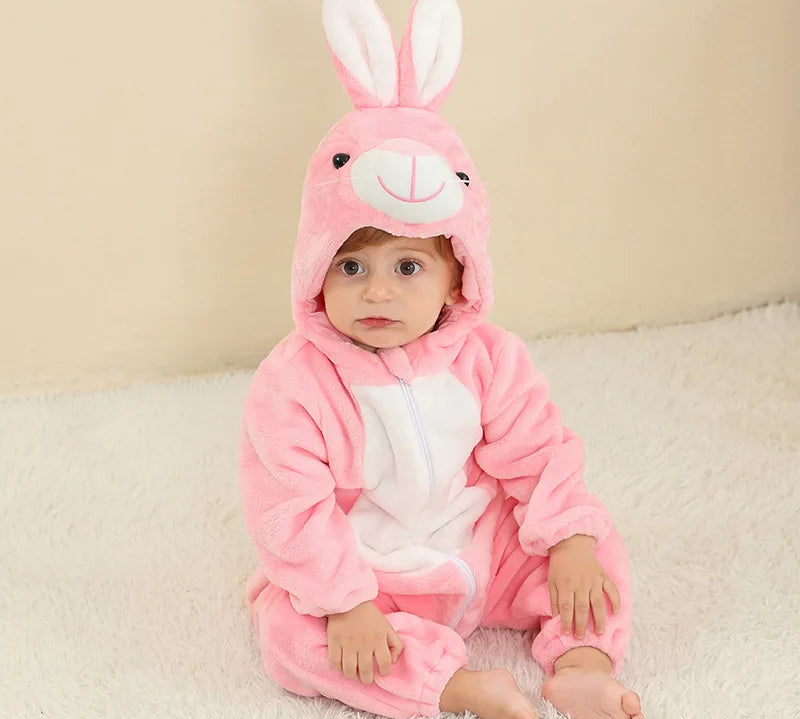 Baby Rompers Stitch Jumpsuits Kids Cosplay Winter Flannel One-Pieces Hooded Jumpers Overall Girl Grows Boy Growings Roupa Bebe