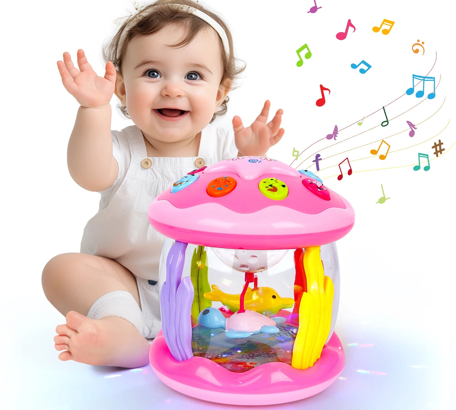 Baby Toys 6 to 12 Months Educational Learning Toys Rotating Ocean Projector Drum with Melodies Musical Light Up Toys for Toddler