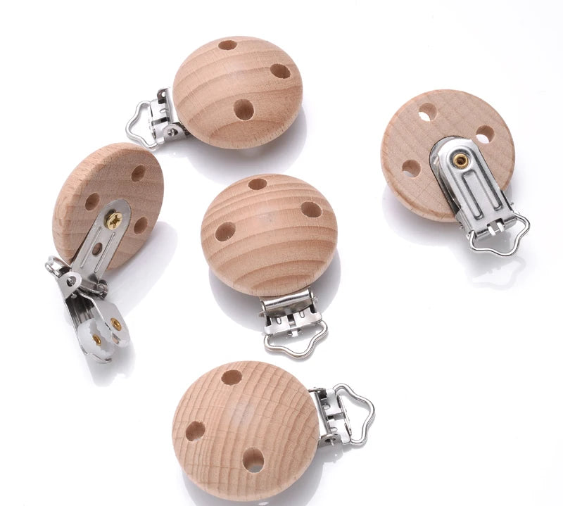 10Pcs Beech Wooden Pacifier Clip Baby Teether Soother Clasp Metal Nursing Accessories Chewable Teething Diy Dummy Clip Chains