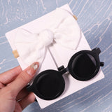 2Pcs/Pack Vintage Kids Summer Bows Headband Round Sunglasses Children Sun Glasses Protection Glasses Baby Hair Accessories