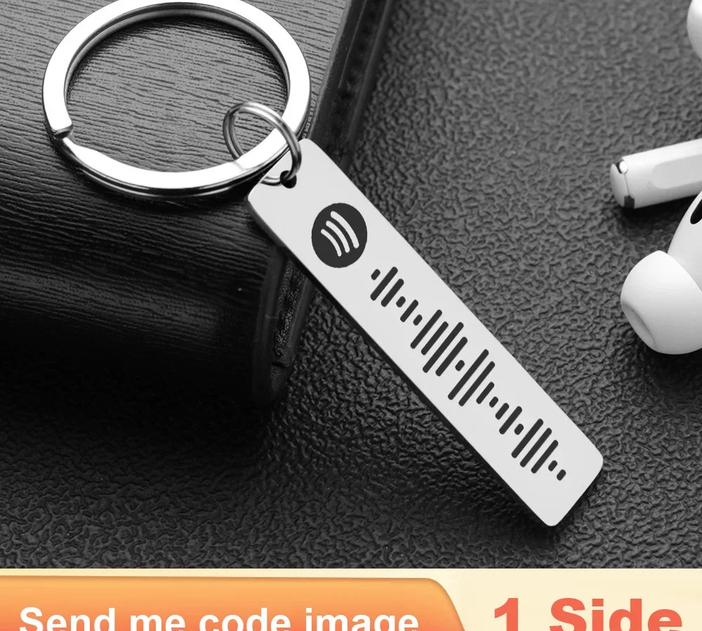 Personalized Spotify Code Keychain Engraved Name Song Music Keyring Scannable Song Key Ring Chain Holder Gift for Couple P040