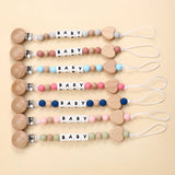 Fashion Personalized Name Baby Pacifier Clips Wooden Dummy Nipple Holder Clip Chain Silicone Letter Beads Newborn Teething Toys