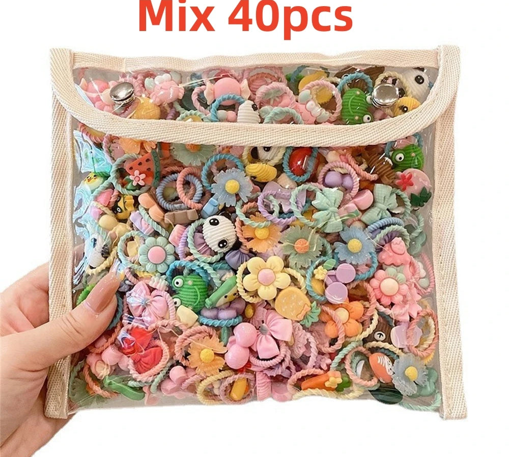 40/50/60Pcs/Lot Children Kids Hair Accessories Cartoon Elastic Hair Bands Baby Head Rope Small Animal Cute Girls Headdress