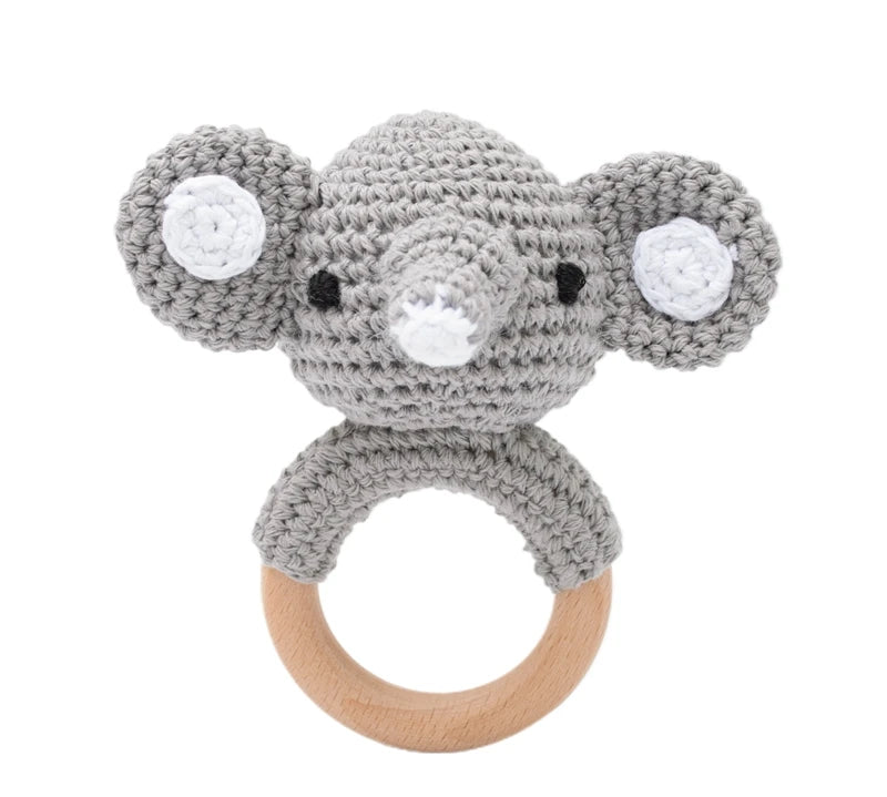 1PC Crochet Animal Bear Rattle Toy Soother Bracelet Wooden Teether Ring Baby Product Mobile Pram Crib Wooden Toys Newborn Gifts