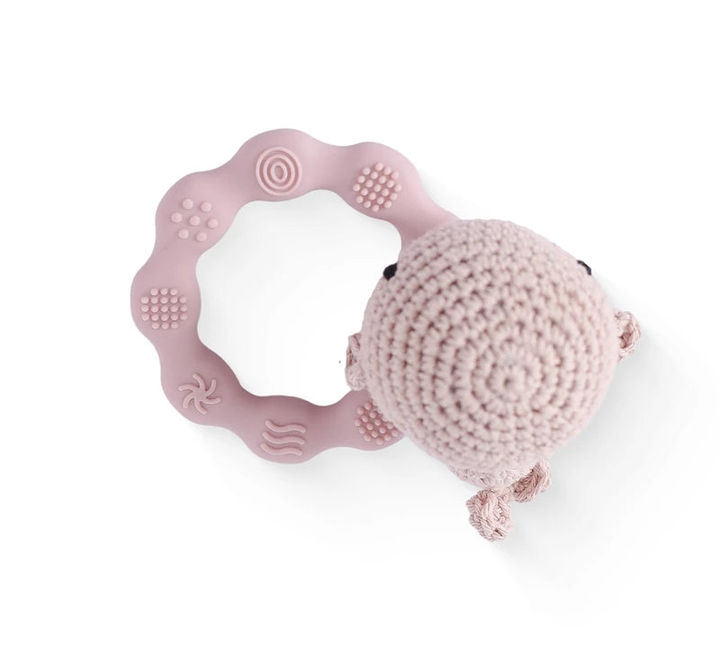 1PC Crochet Animal Bear Rattle Toy Soother Bracelet Wooden Teether Ring Baby Product Mobile Pram Crib Wooden Toys Newborn Gifts