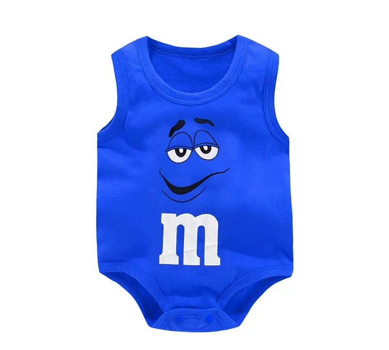 0-24M Newborn Baby Bodysuit for Boys and Girls Letter Print Funny M Bean Cotton Sleeveless Baby Romper Bebes Soft Toddler Onesie