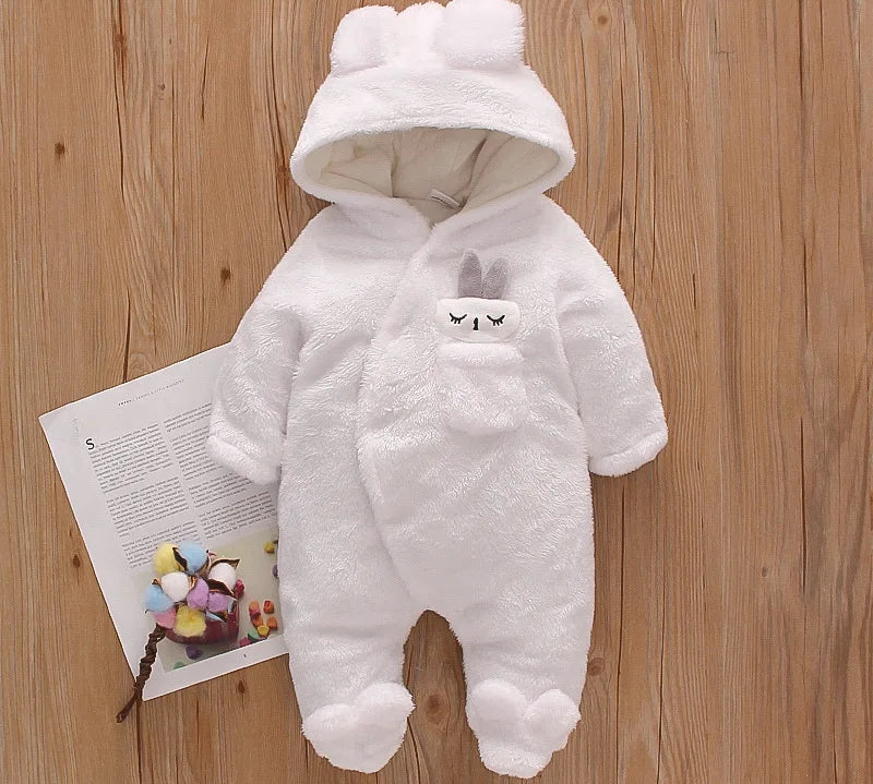 Autumn and Winter New Baby Plush Climbing Clothes Baby Warm and Thick Cartoon Dog Rabbit Cute Cotton Clothes for 0-2 Years