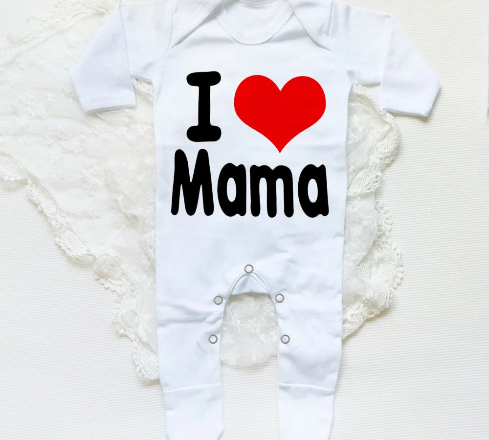 I Love Papa Mama Baby Babygrow Sleepsuit Baby Coming Home Outfit Newbron Shower Gift Boy Girl Cute Sleepsuit Infant White Romper