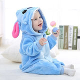 Baby Rompers Stitch Jumpsuits Kids Cosplay Winter Flannel One-Pieces Hooded Jumpers Overall Girl Grows Boy Growings Roupa Bebe