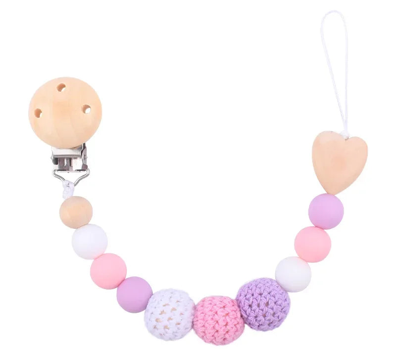 1-2pcs New Baby Pacifier Clips Teethers Bracelet Babies Chain Cute Big Crochet Color Wool Ball Newborn Dummy Nipples Holder Clip