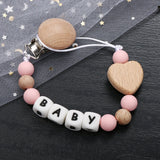 Fashion Personalized Name Baby Pacifier Clips Wooden Dummy Nipple Holder Clip Chain Silicone Letter Beads Newborn Teething Toys