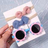 2Pcs/Pack Vintage Kids Summer Bows Headband Round Sunglasses Children Sun Glasses Protection Glasses Baby Hair Accessories