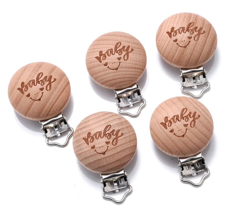 10Pcs Beech Wooden Pacifier Clip Baby Teether Soother Clasp Metal Nursing Accessories Chewable Teething Diy Dummy Clip Chains