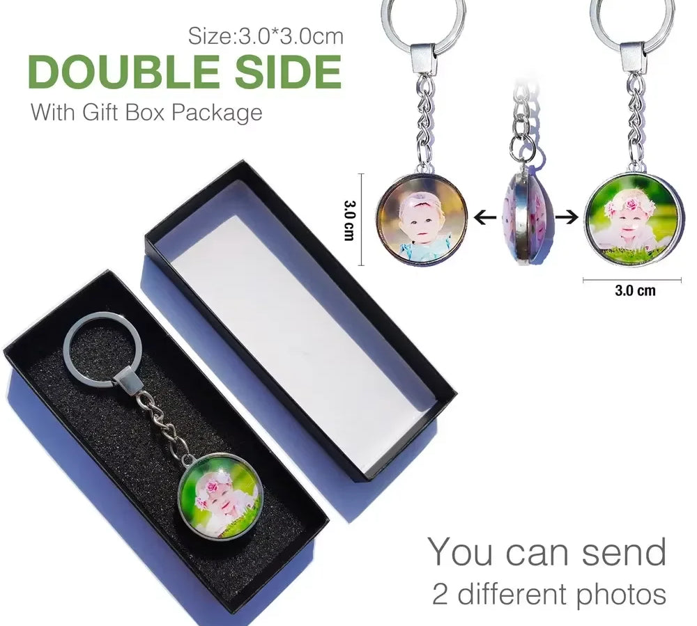 DIY Double Side Photo Custom Keychain Personalized Keyrings Customized Glass Cabochon Family Lovers Baby metal Key chain Gifts