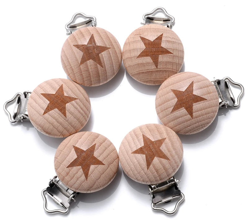 10Pcs Beech Wooden Pacifier Clip Baby Teether Soother Clasp Metal Nursing Accessories Chewable Teething Diy Dummy Clip Chains