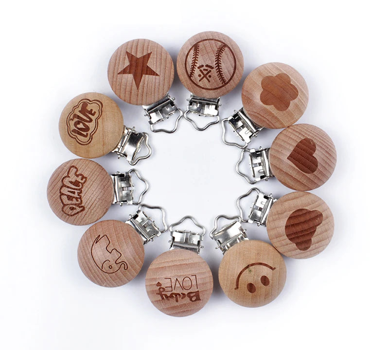 10Pcs Beech Wooden Pacifier Clip Baby Teether Soother Clasp Metal Nursing Accessories Chewable Teething Diy Dummy Clip Chains