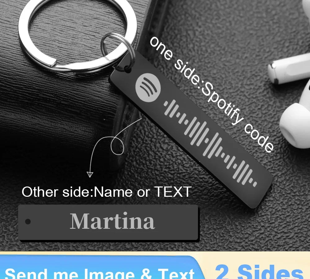 Personalized Spotify Code Keychain Engraved Name Song Music Keyring Scannable Song Key Ring Chain Holder Gift for Couple P040