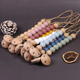 Baby Pacifier Clip Wood Color Silicone Bead Infant Teether Soother Anti-drop Chain Newborn Safe Teething Toy Dummy Nipple Holder