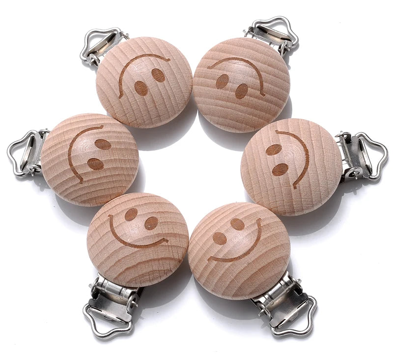 10Pcs Beech Wooden Pacifier Clip Baby Teether Soother Clasp Metal Nursing Accessories Chewable Teething Diy Dummy Clip Chains