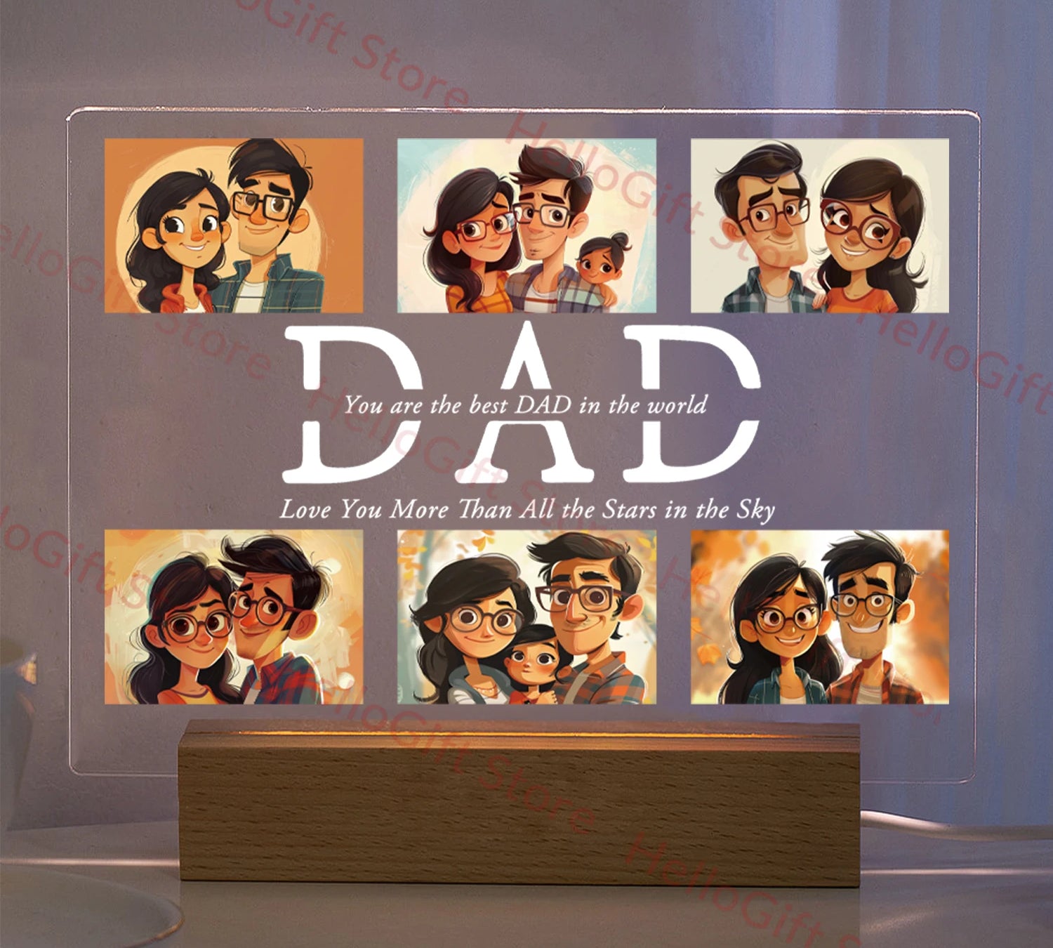 Personalized Custom Photo Text 3D Acrylic Lamp Customized Bedroom NightLight for MOM DAD LOVE Family Birthday Christmas Day Gift