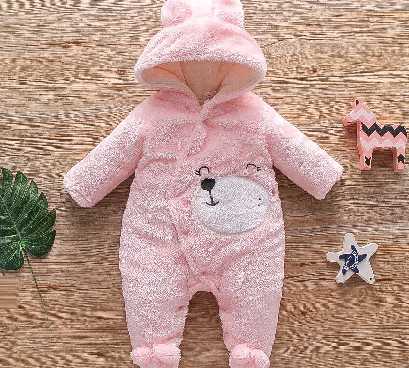 Autumn and Winter New Baby Plush Climbing Clothes Baby Warm and Thick Cartoon Dog Rabbit Cute Cotton Clothes for 0-2 Years