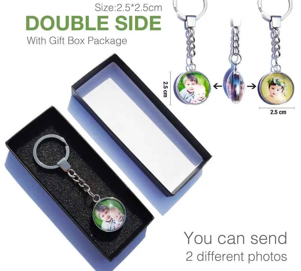 DIY Double Side Photo Custom Keychain Personalized Keyrings Customized Glass Cabochon Family Lovers Baby metal Key chain Gifts