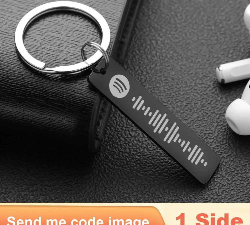 Personalized Spotify Code Keychain Engraved Name Song Music Keyring Scannable Song Key Ring Chain Holder Gift for Couple P040