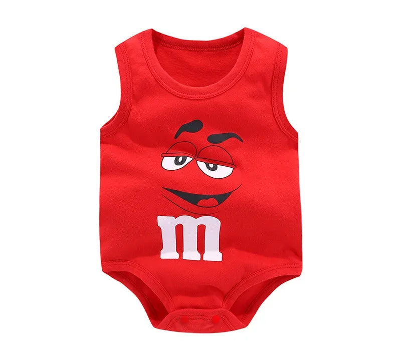 0-24M Newborn Baby Bodysuit for Boys and Girls Letter Print Funny M Bean Cotton Sleeveless Baby Romper Bebes Soft Toddler Onesie