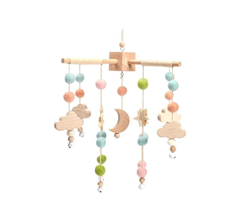 Baby Crib Mobile Wooden Bed Bell Rattle Toy Soft Felt Hot Air Balloon Wind Chime Pendant Newborn Comfort Bed Bell Toys Baby Gift