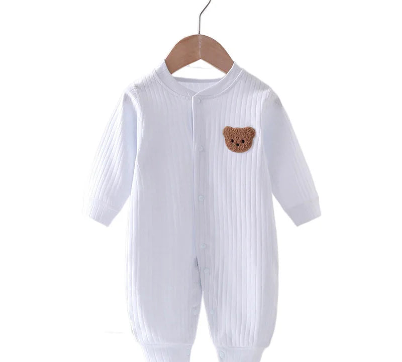 2024 Autumn Baby Romper Solid Color Bear Jumpsuit Cotton Spring Newborn One-Pieces Clothing for Boys Girls Infant Onesie 0-18M