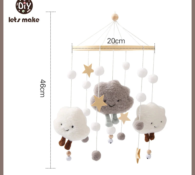 Let's Make Wooden Baby Rattles Soft Felt Cartoon Bear Cloudy Star Moon Hanging Bed Bell Mobile Crib Montessori Education Toys