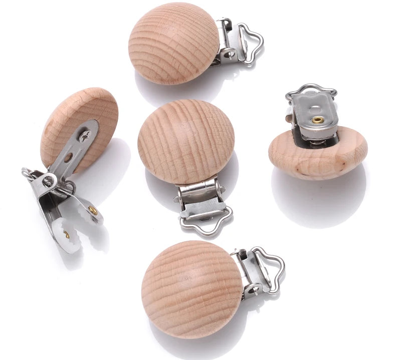 10Pcs Beech Wooden Pacifier Clip Baby Teether Soother Clasp Metal Nursing Accessories Chewable Teething Diy Dummy Clip Chains