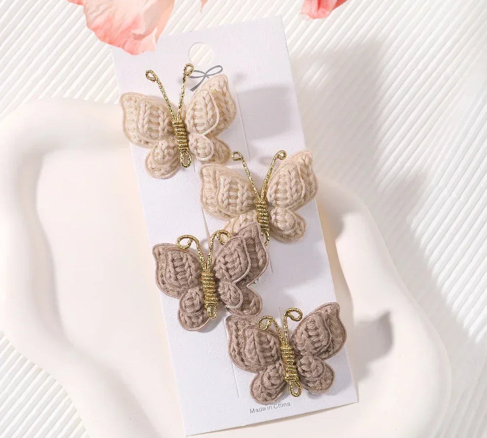 4 Pieces/set New Cute Baby Girl Bow Hairpin Wool Knitted Headwear Handmade Crochet Butterfly Hairpin Children's Hair Accessories