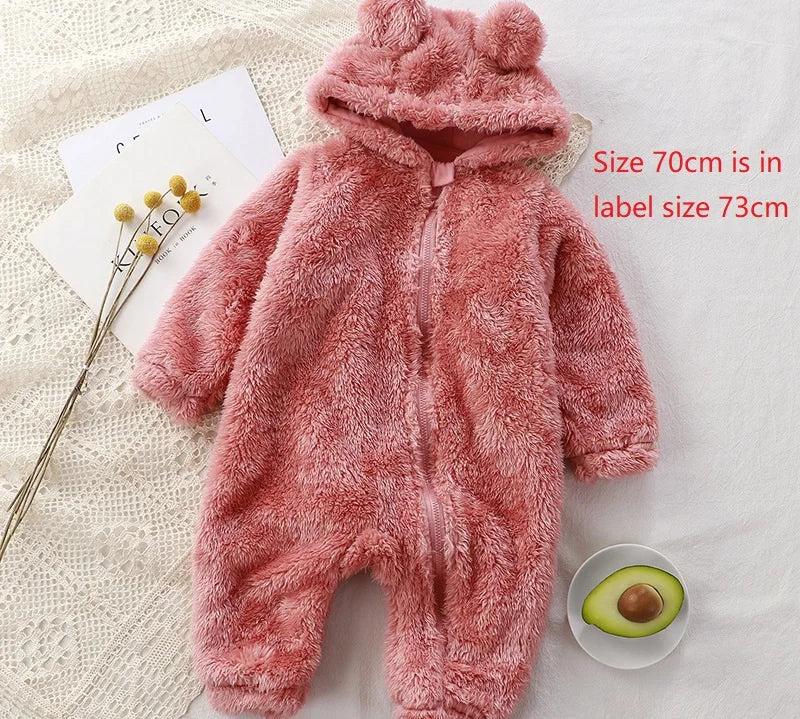 Baby Rompers Stitch Jumpsuits Kids Cosplay Winter Flannel One-Pieces Hooded Jumpers Overall Girl Grows Boy Growings Roupa Bebe