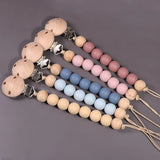 Baby Pacifier Clip Wood Color Silicone Bead Infant Teether Soother Anti-drop Chain Newborn Safe Teething Toy Dummy Nipple Holder