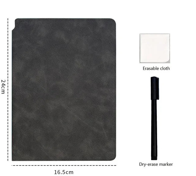 A5 Reusable Whiteboard Notebook Leather Memo Free Whiteboard Pen Erasing Cloth Weekly Planner Portable Stylish Office Notebooks