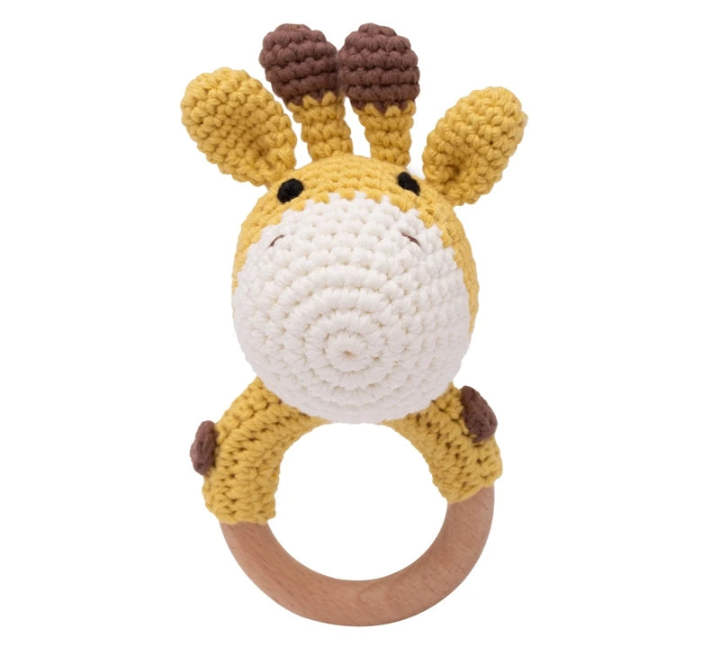 1PC Crochet Animal Bear Rattle Toy Soother Bracelet Wooden Teether Ring Baby Product Mobile Pram Crib Wooden Toys Newborn Gifts