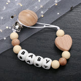 Fashion Personalized Name Baby Pacifier Clips Wooden Dummy Nipple Holder Clip Chain Silicone Letter Beads Newborn Teething Toys