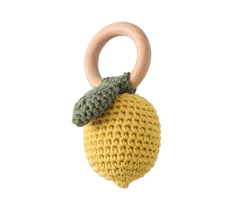 1PC Crochet Animal Bear Rattle Toy Soother Bracelet Wooden Teether Ring Baby Product Mobile Pram Crib Wooden Toys Newborn Gifts