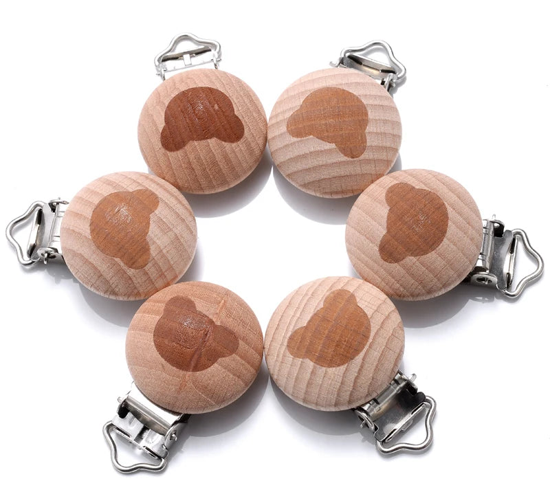 10Pcs Beech Wooden Pacifier Clip Baby Teether Soother Clasp Metal Nursing Accessories Chewable Teething Diy Dummy Clip Chains