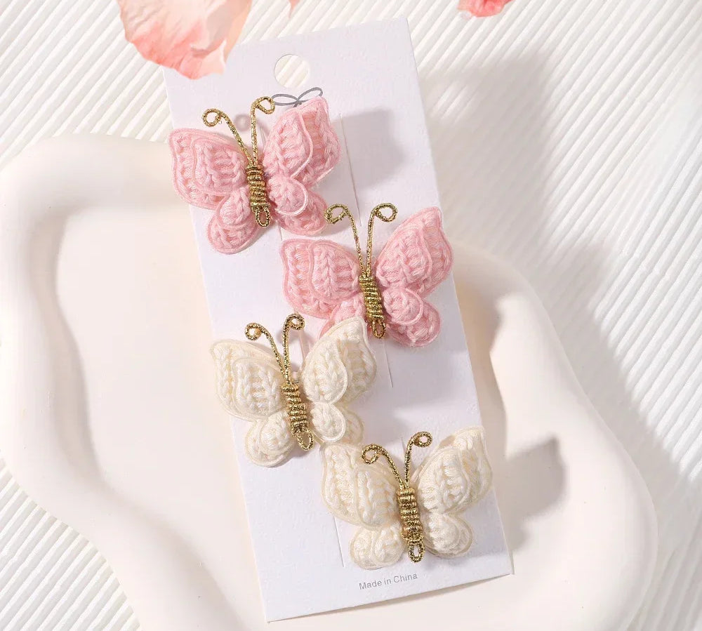 4 Pieces/set New Cute Baby Girl Bow Hairpin Wool Knitted Headwear Handmade Crochet Butterfly Hairpin Children's Hair Accessories